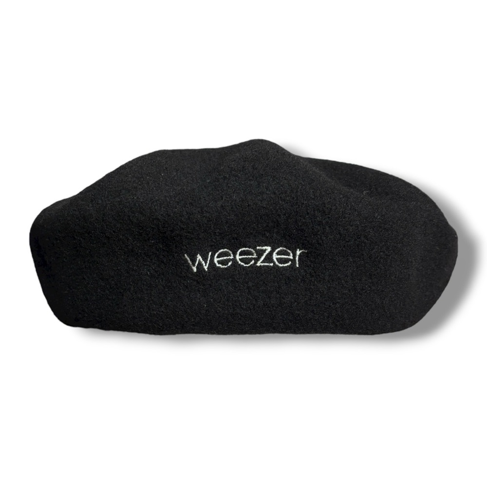 WEEZER Black Wool Flat Cap Embroidered Logo VINTAGE Y2K